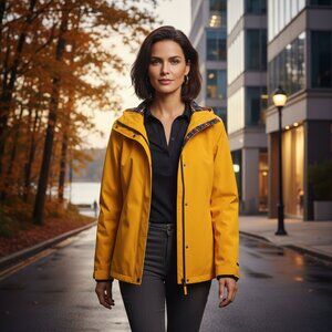 Pendleton Womens Goldenrod Aztec Lining Pockets Hooded Zip Rain Jacket Coat SZ M